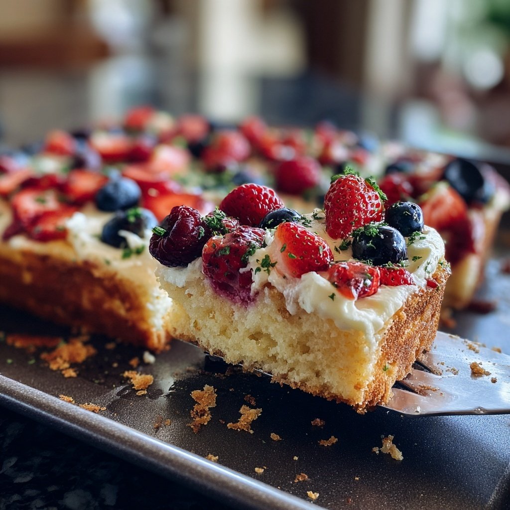 Blechkuchen mit Beeren und Creme