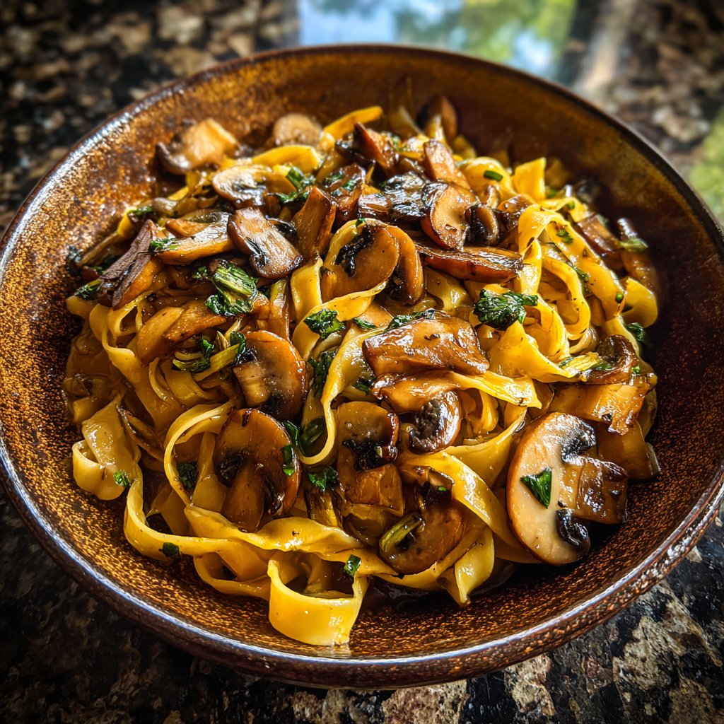Tagliatelle mit Pilzen und Knoblauch