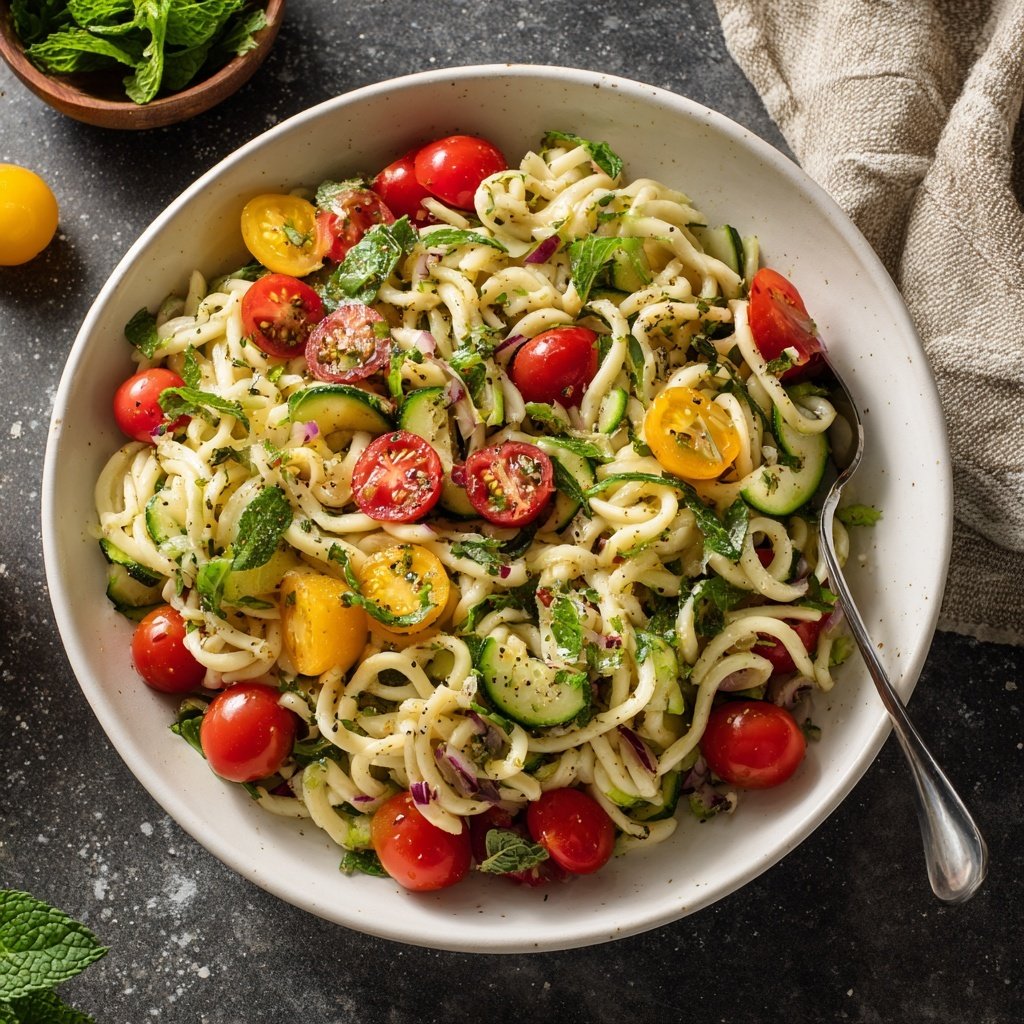 Mediterraner Nudelsalat Mit Zitronen Dressing