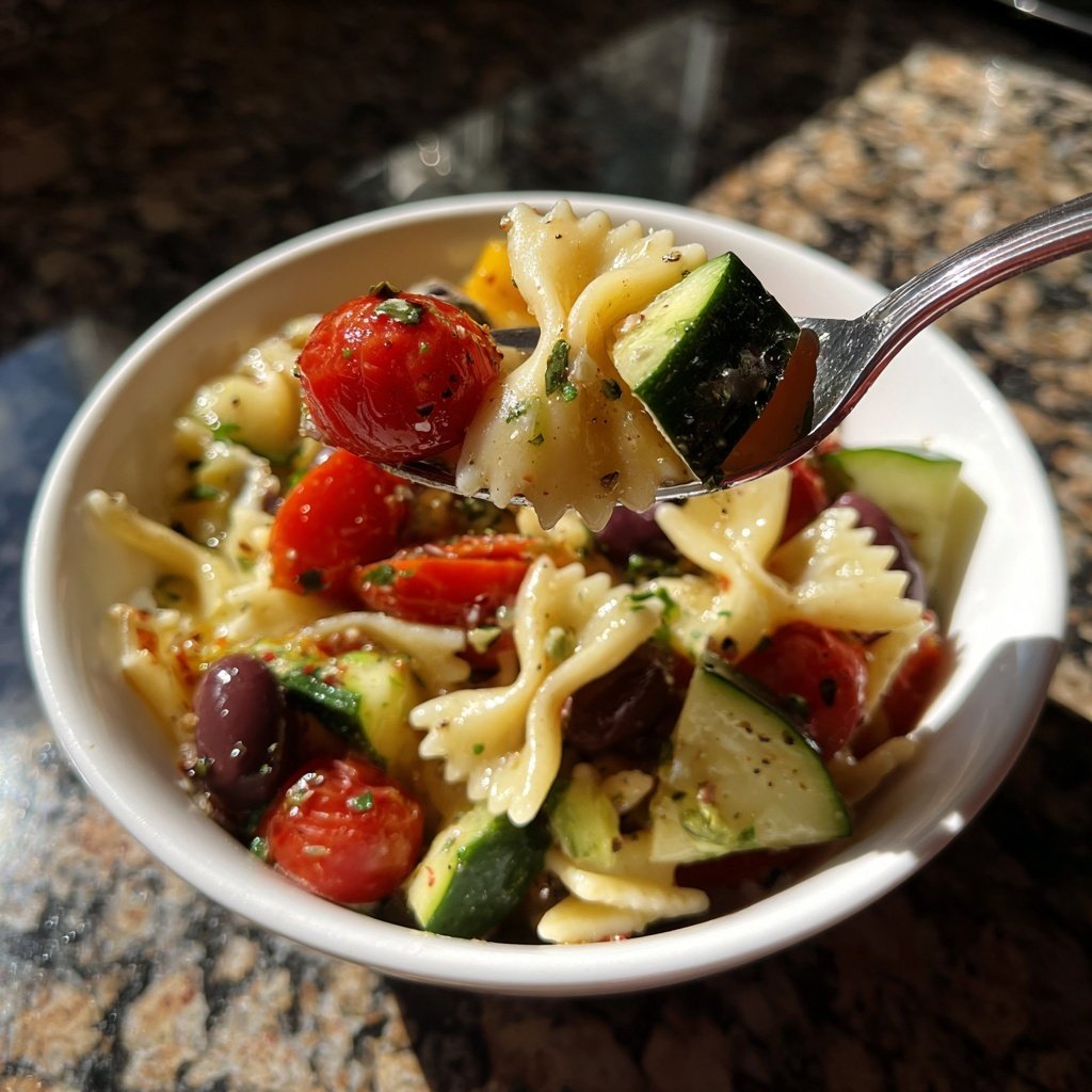 Mediterraner Nudelsalat Mit Gurke