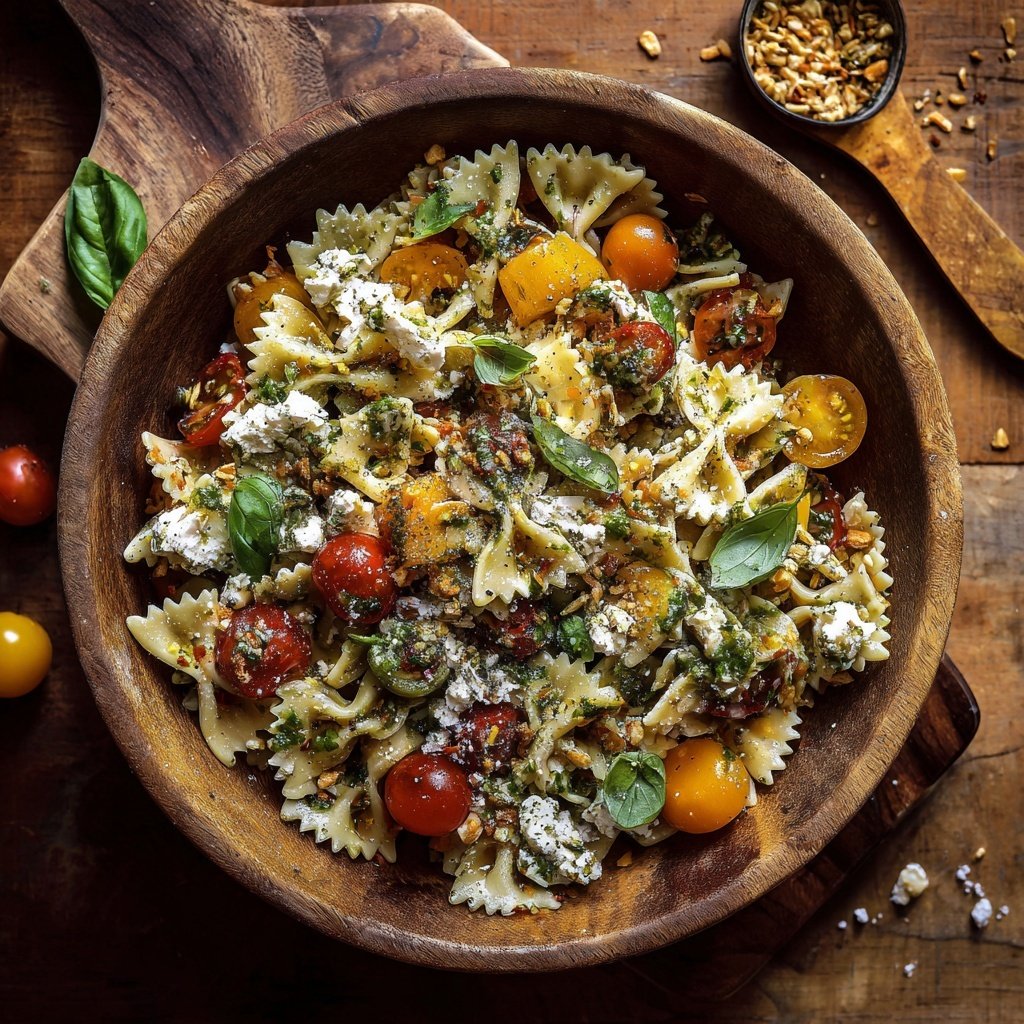 Mediterraner Nudelsalat Mit Basilikum